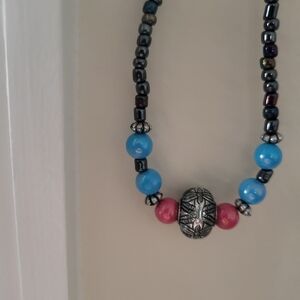 Elegant Beaded Necklace with Silver Accents